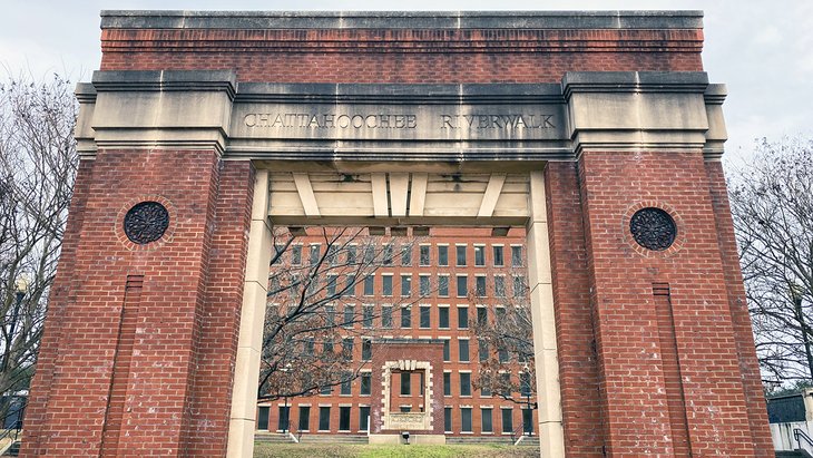 Old brick buildings on the Chattahoochee RiverWalk