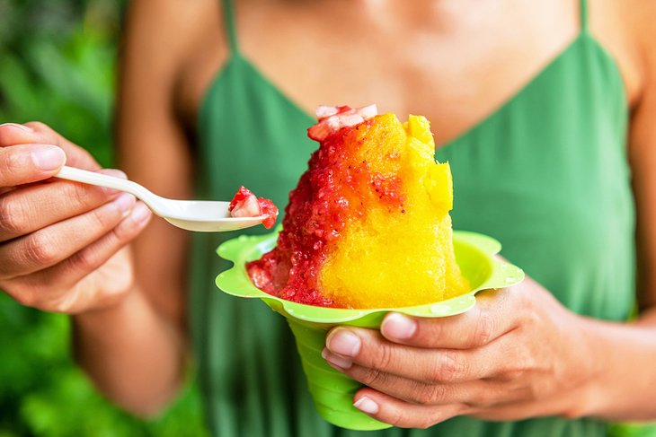 Eating shave ice in Honolulu