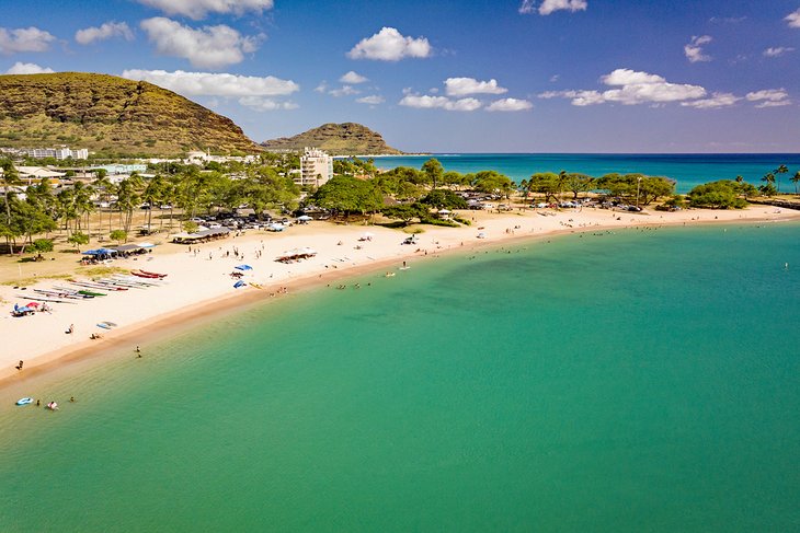 Aerial view of Pokai Bay Beach