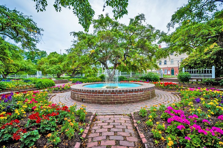 Fountain and gardens at Prescott Park