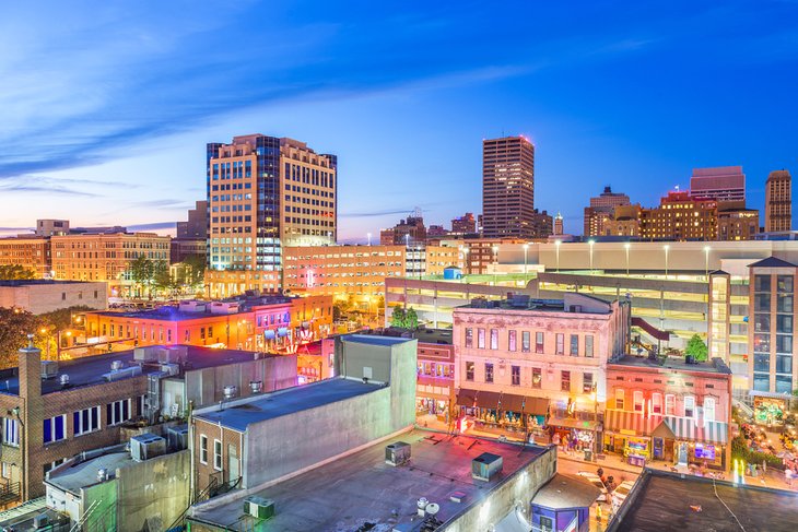 Memphis and Beale Street at dusk