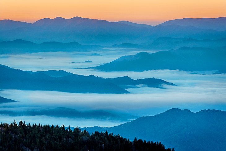 View from Clingmans Dome at sunrise