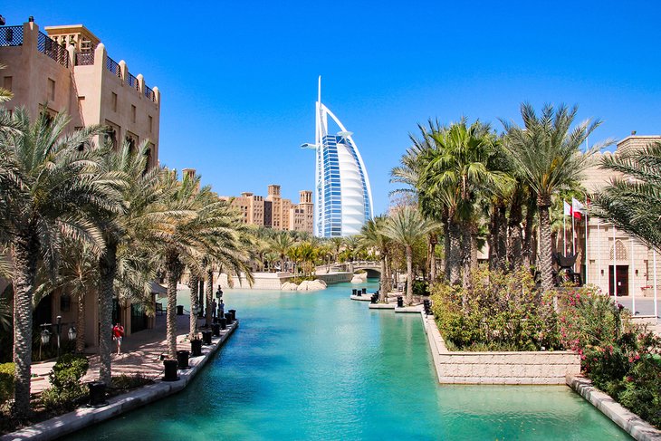 Burj Al Arab seen from the Madinat Jumeirah hotel in Dubai