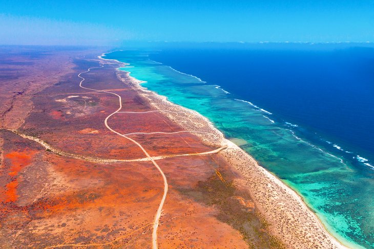 Aerial view of Cape Range National Park and Ningaloo Marine Park, Western Australia