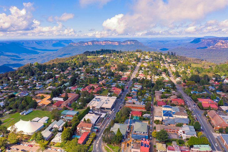 Aerial view of Katoomba and the Blue Mountains