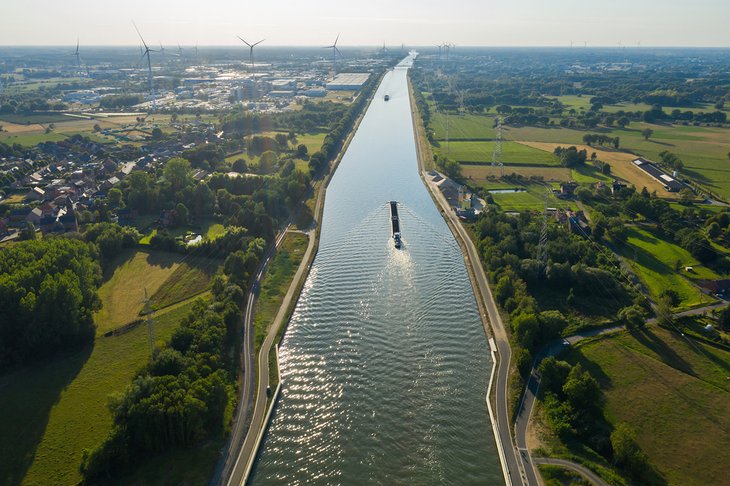 Aerial view of a canal in Geel