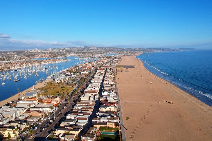 Aerial view of Balboa Beach & Peninsula