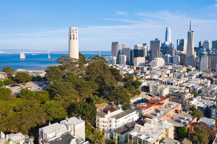 View of Coit Tower and downtown San Francisco