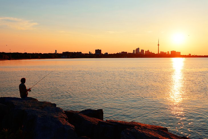 Fishing at sunset in Toronto