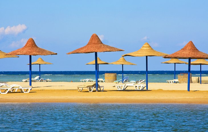 Umbrellas on the beach in Hurghada