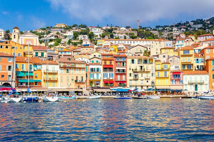 View of Villefranche-sur-Mer from a coastal cruise
