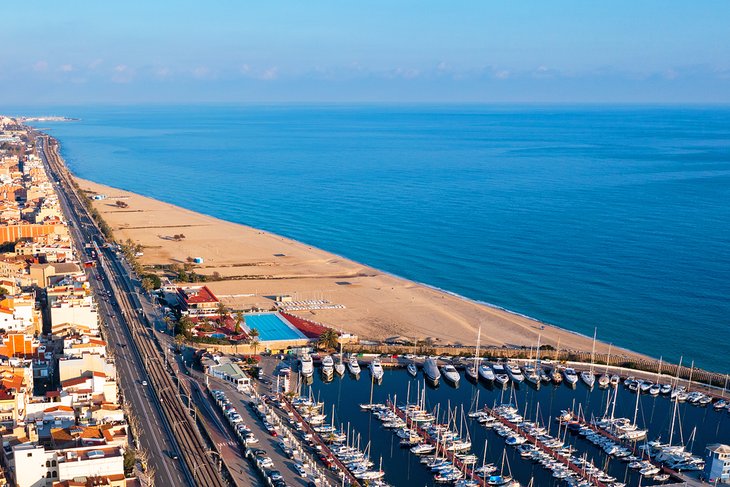 Aerial view of Ocata beach in El Masnou