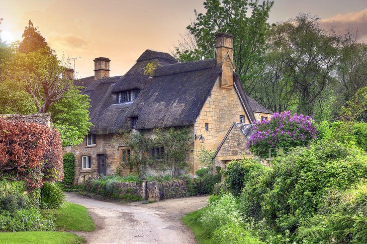 Thatched Cotswold cottage in the village of Stanton
