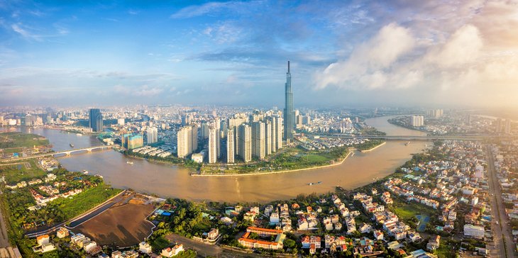 Aerial view of Ho Chi Minh City and the Saigon River