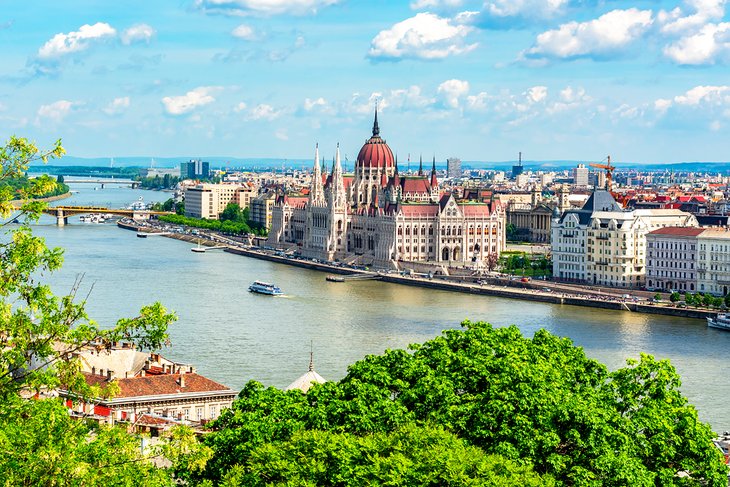View over the Danube River and the Hungarian Parliament Building in Budapest