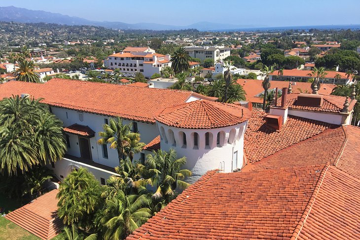 View over Santa Barbara's red-tile roofs from the courthouse clock tower