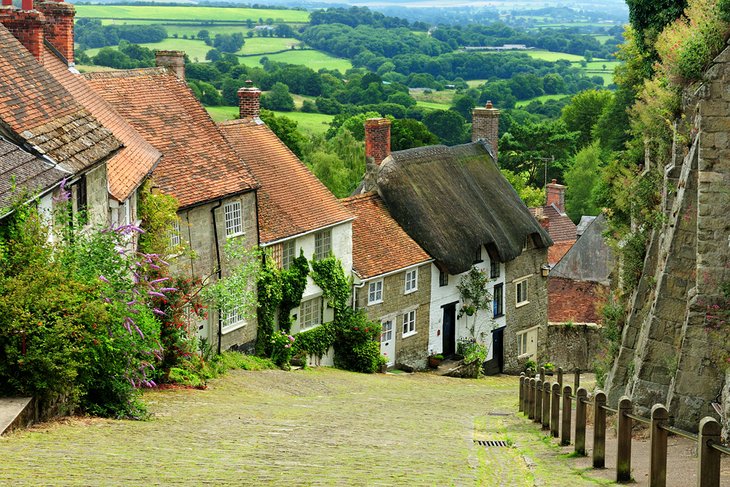 Steep cobblestone street in Shaftesbury, Dorset