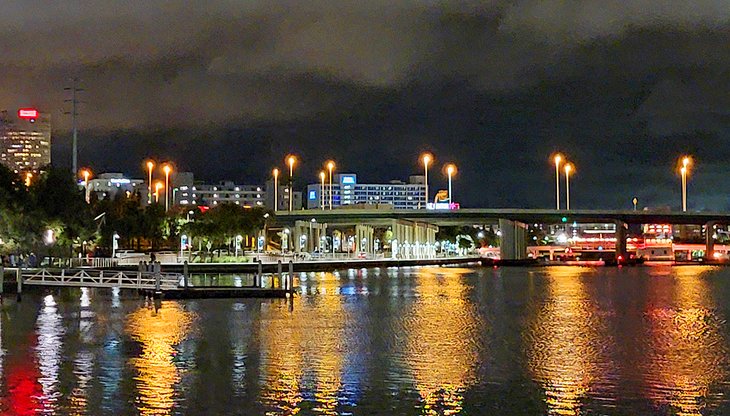 Riverwalk at night near Armature Works