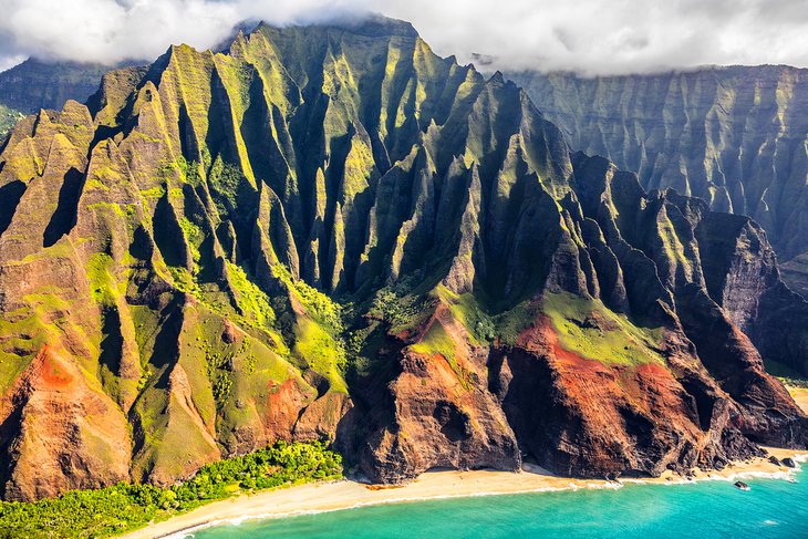 View of the Na Pali coast from a scenic helicopter flight