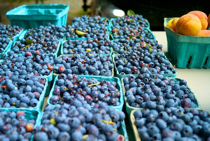 Freshly picked blueberries for sale at the Saratoga Farmers Market