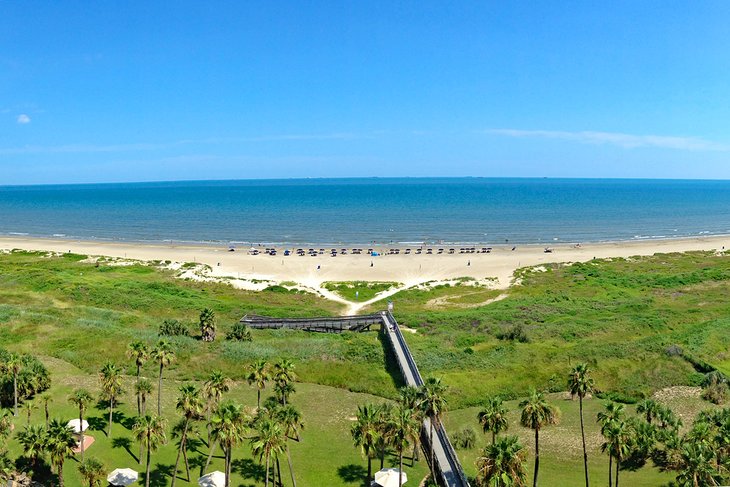 Aerial view of East Beach in Galveston