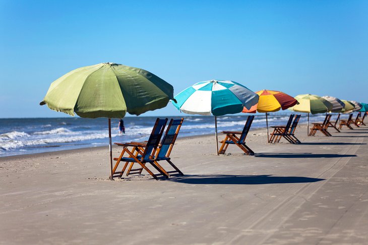 Sun chairs and umbrellas on Stewart Beach