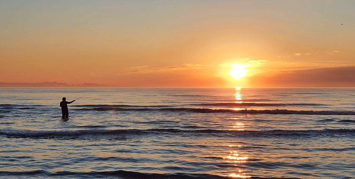 Fishing at sunset on Mustang Island