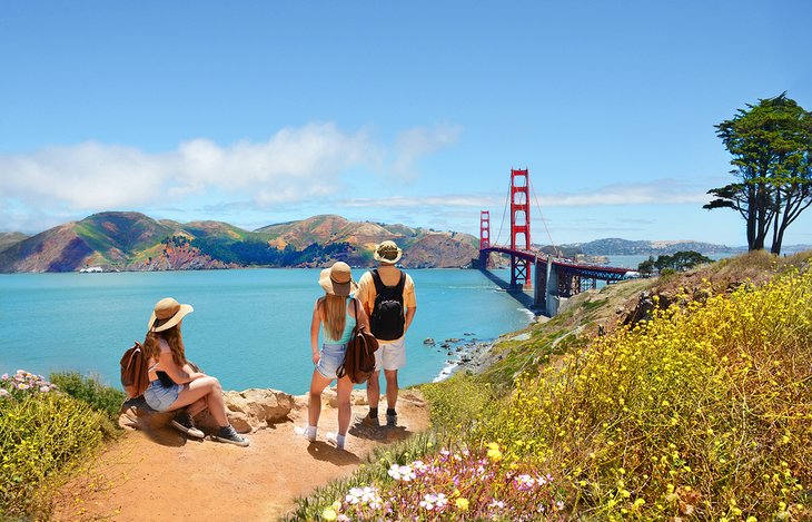 Family enjoying a hike near the Golden Gate Bridge