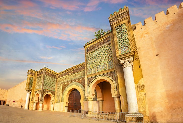 Ancient gate and walls of Bab El-Mansour in Meknes, Morocco