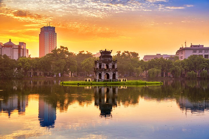 Hoan Kiem Lake (Lake of the Returned Sword) and the Turtle Tower in Hanoi