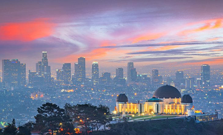 View of downtown Los Angeles from the Griffith Observatory at sunset