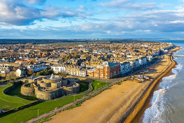 Aerial view of Deal Castle Beach