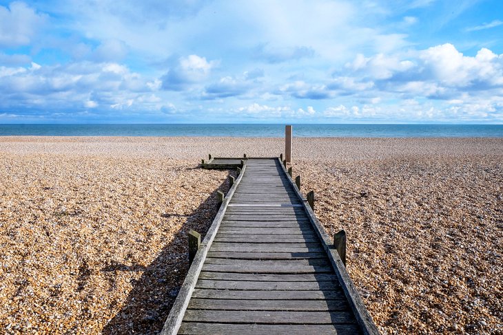 Wooden boardwalk on Dungeness Beach