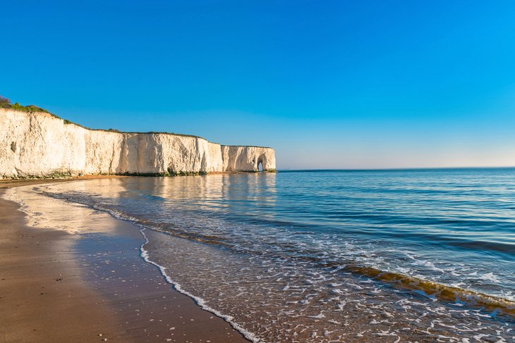White chalk cliffs and beach in Kingsgate Bay, Margate, East Kent