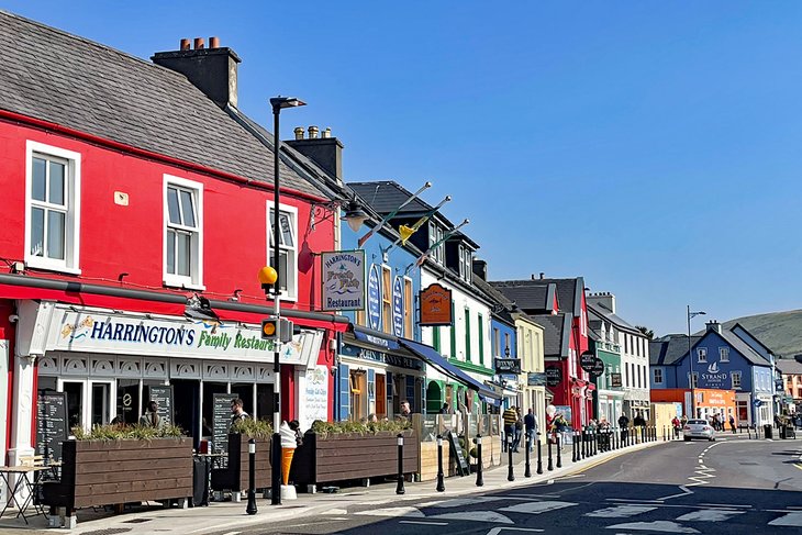 Colorful shops and restaurants in the town of Dingle