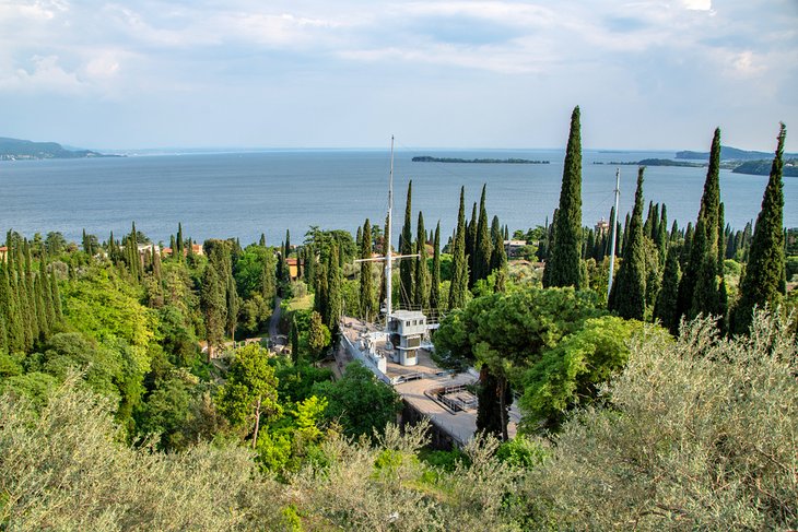 Garden at Vittoriale d'Italia with the ship Puglia