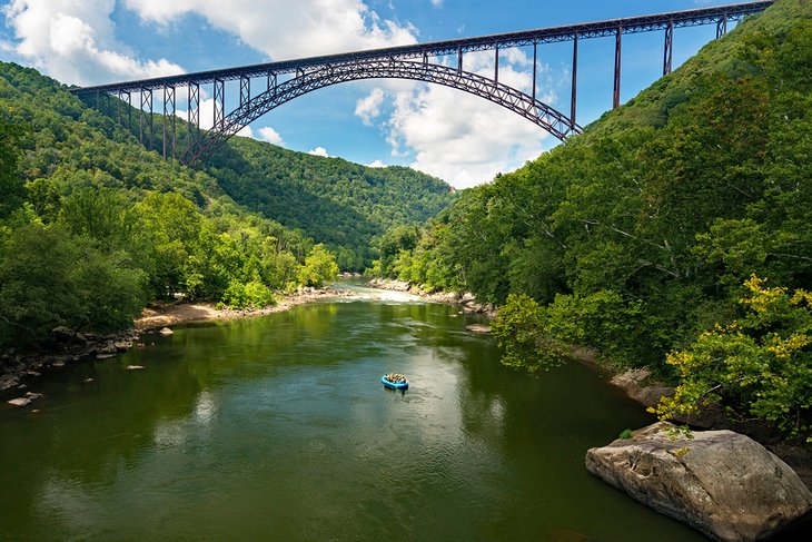 Rafters under the New River Gorge Bridge in West Virginia