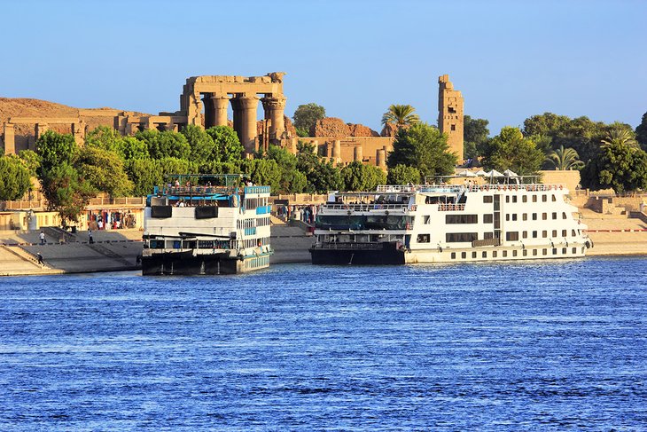 Cruise ships docked at Kom Ombo on the Nile