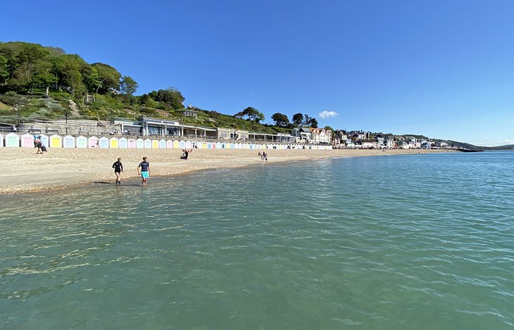 Beach huts along Lyme Regis Beach