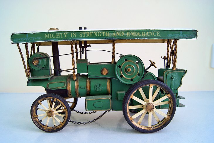 Tinplate model steam engine at the Scarborough Fair Collection