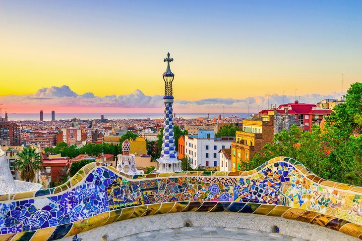 View over Barcelona at sunrise from Park Guell