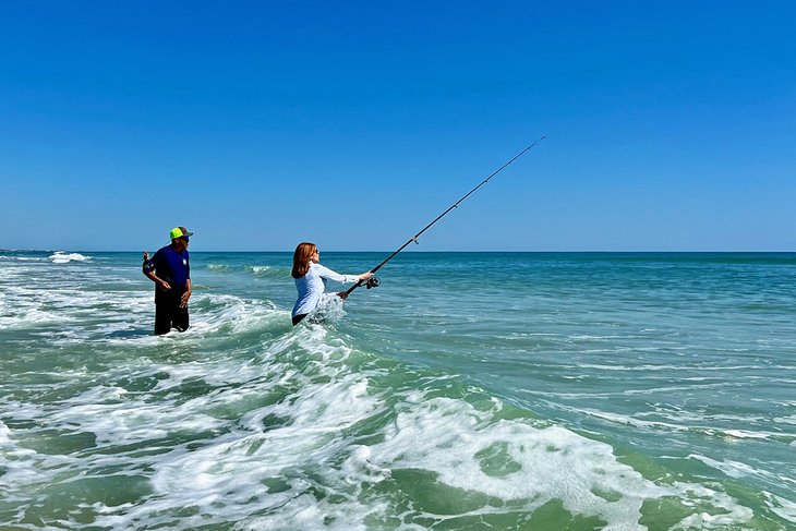 Author and guide surf fishing in St. Augustine