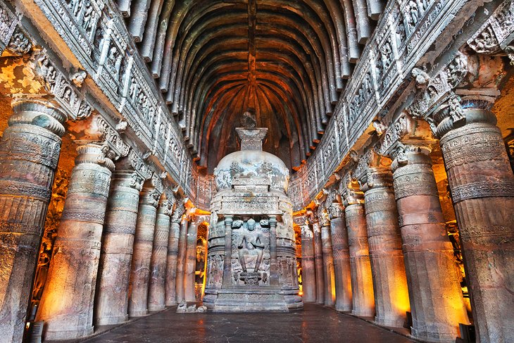 Ajanta Cave with Buddha statue inside