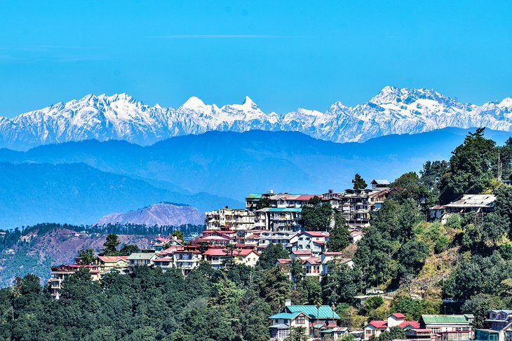 View over Shimla with the Himalayan Mountains in the distance