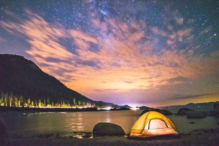 Camping on the beach at Lake Tahoe