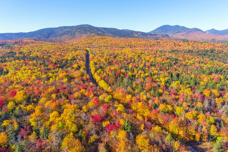 Aerial view of Kancamagus Highway during autumn