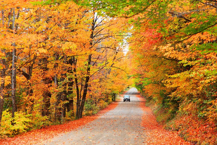 Scenic drive through fall foliage in New Hampshire