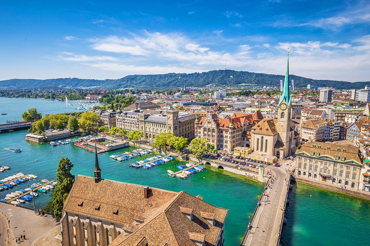 View over Zurich from the top of the Grossmünster