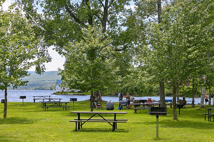 Picnic tables at Crystal Lake