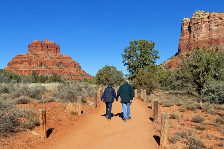 Couple on a trail at Bell Rock and Courthouse Butte, Sedona